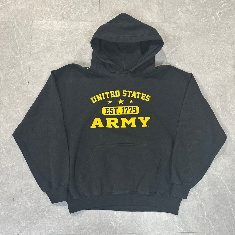 Gildan United States Army Hoodie Mens Large Black Yellow EST 1775 Sweatshirt